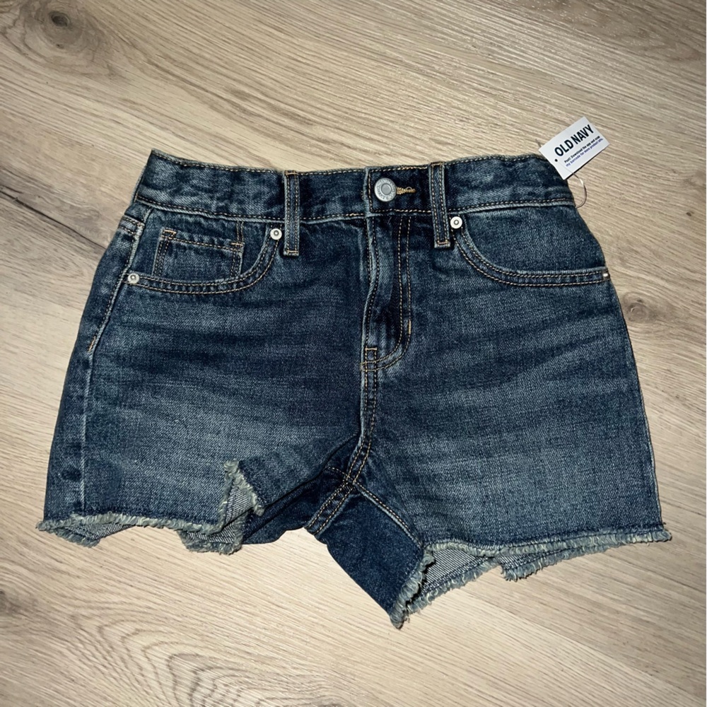 NWT Old Navy Girls Dark Wash Denim Shorts Size 8 Frill Hem Adjustable Waist